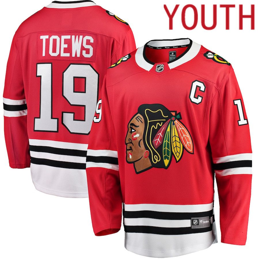 Youth Chicago Blackhawks #19 Jonathan Toews Fanatics Branded Red Home Breakaway Player NHL Jersey